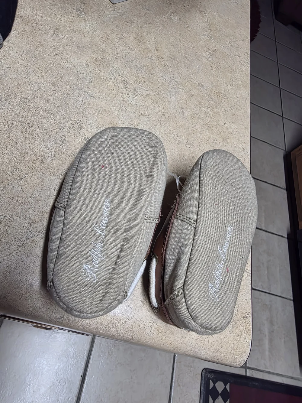 Polo by Ralph Lauren Kids Tan Canvas and Brown Leather-Trim Moccasins..No Box